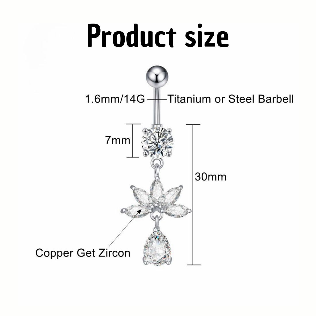Zirkonia Titan Bauchnabelpiercing