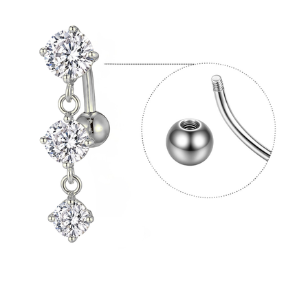 3er-Set Inverted Bauchnabelpiercing aus Titan