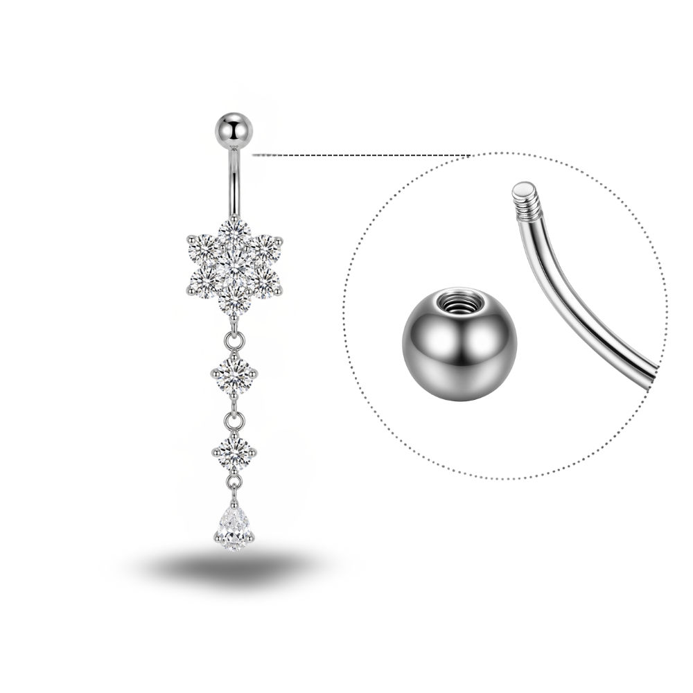 Titan-Bauchnabelpiercing mit drei Blüten