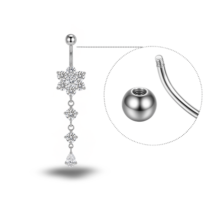 Titan-Bauchnabelpiercing mit drei Blüten