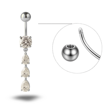 Titan-Bauchnabelpiercing mit drei Zirkonia