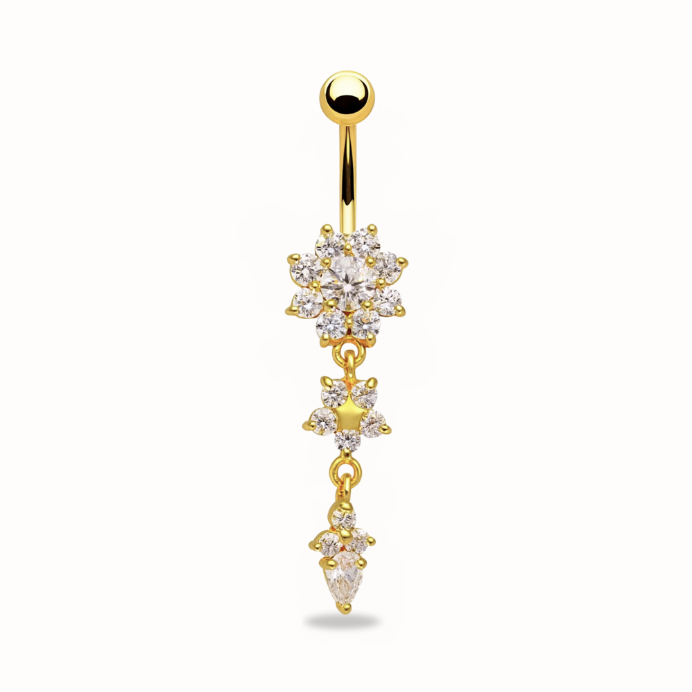 Titan-Bauchnabelpiercing mit drei Blüten