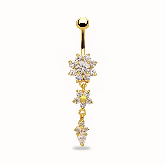 Titan-Bauchnabelpiercing mit drei Blüten
