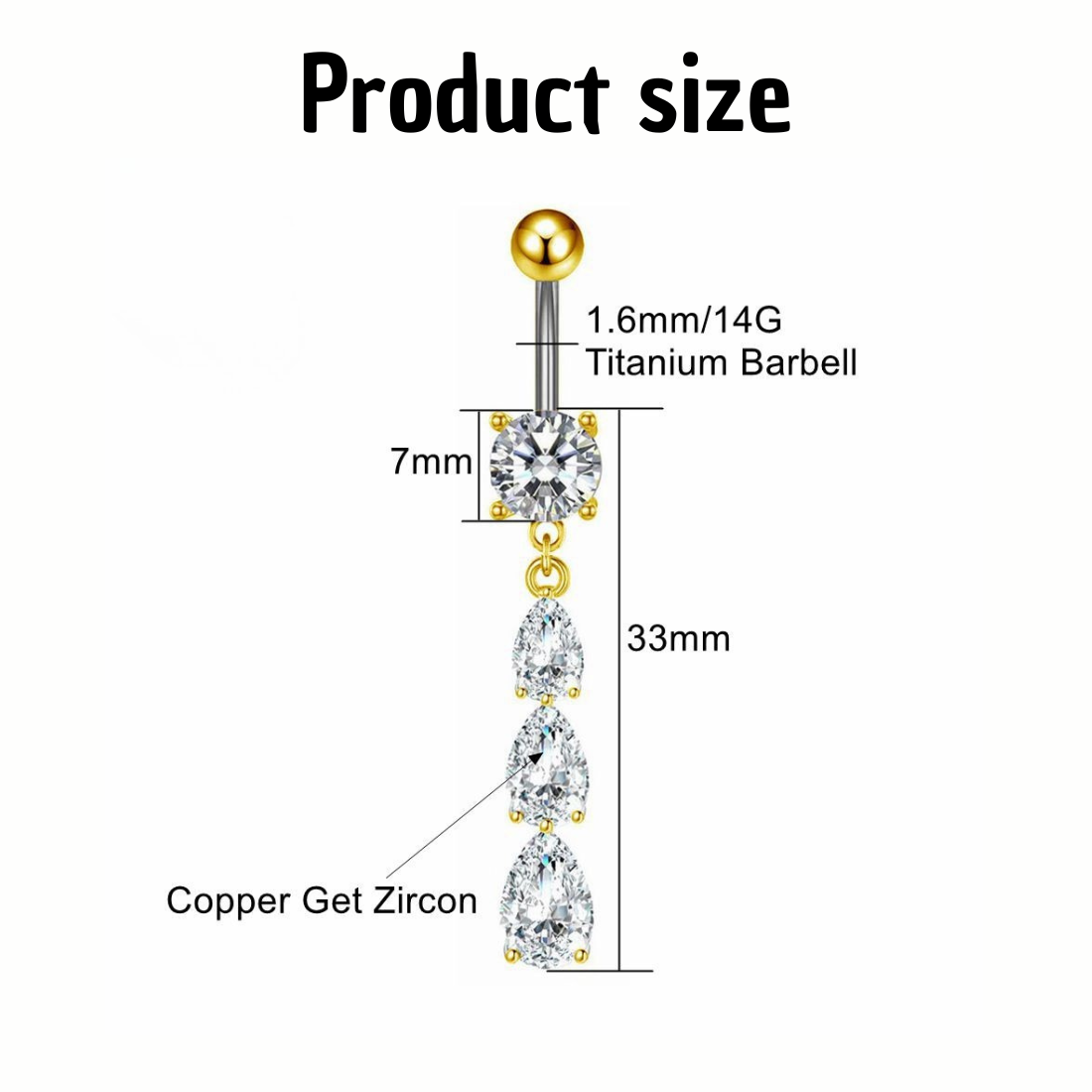 Titan-Bauchnabelpiercing mit drei Zirkonia